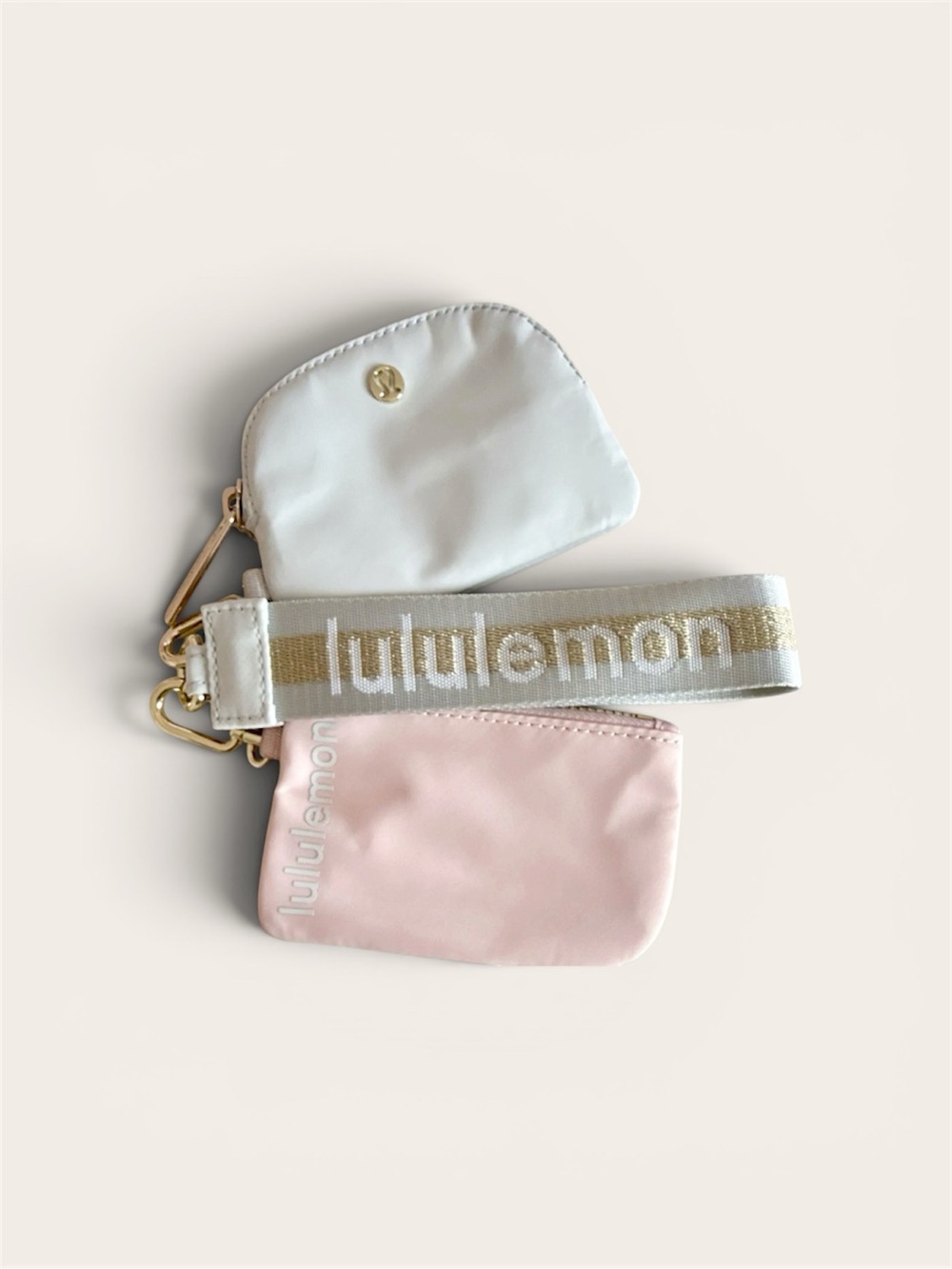 Lululemon Dual Pouch Wristlet Vapor Gold White Keychain Wallet